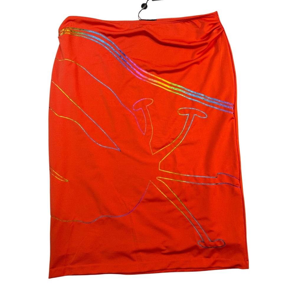 VTG Versace Sport Orange Holographic Graphic Pencil Skirt Italy Womens‎ Size M